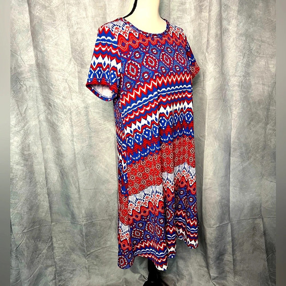 LuLaRoe Jessie Swing Dress in Patriotic Colors - Red, White & Blue - size Small - Picture 3 of 9